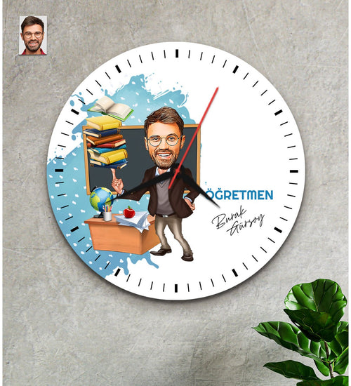 Kişiye Özel Öğretmenler Günü Hediyesi Karikatür Saat Erkek Model