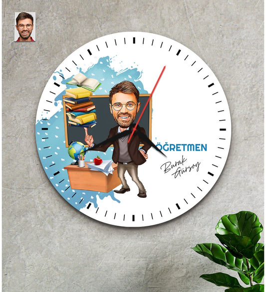 Kişiye Özel Öğretmenler Günü Hediyesi Karikatür Saat Erkek Model