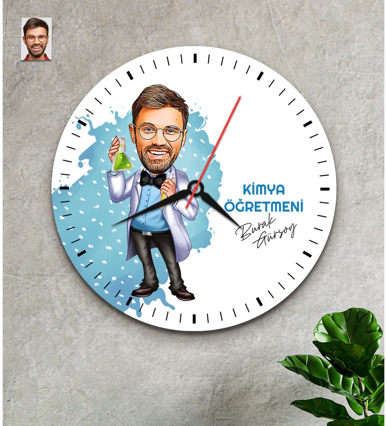 Kişiye Özel Öğretmenler Günü Hediyesi Karikatür Saat Erkek Model