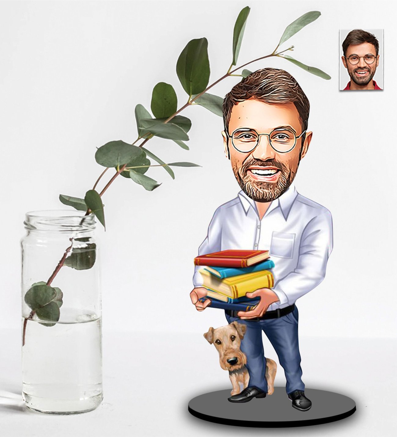 Kişiye Özel Karikatürlü Erkek Öğretmen Tasarımlı Ahşap Biblo