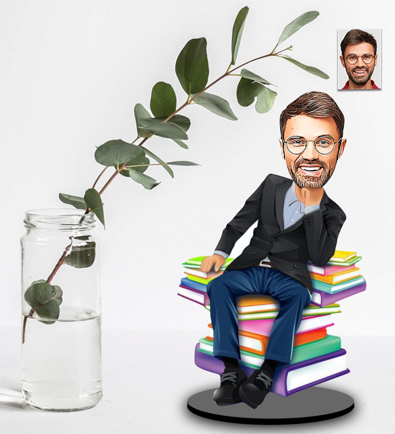 Kişiye Özel Karikatürlü Erkek Öğretmen Tasarımlı Ahşap Biblo