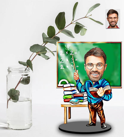 Kişiye Özel Karikatürlü Erkek Öğretmen Tasarımlı Ahşap Biblo