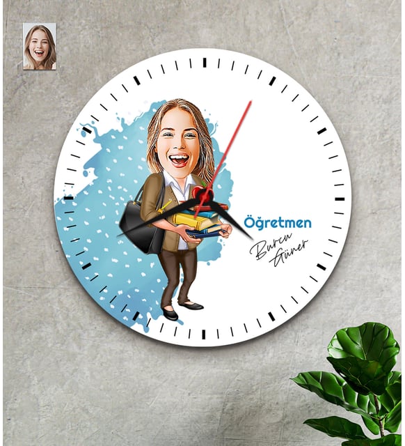 Kişiye Özel Öğretmenler Günü Hediyesi Karikatür Saat Kadın Model