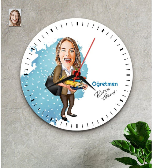 Kişiye Özel Öğretmenler Günü Hediyesi Karikatür Saat Kadın Model